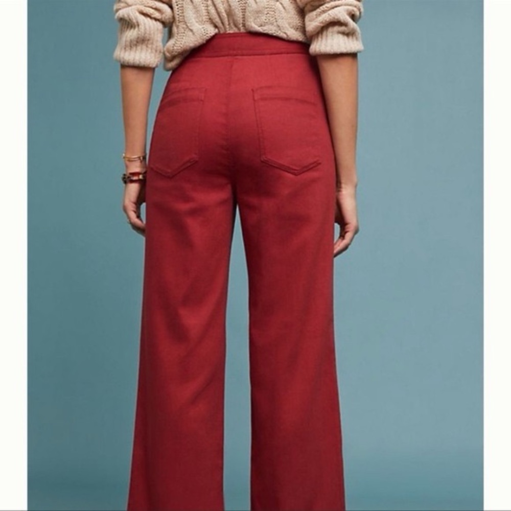 ANTHROPOLOGIE Wide-Leg Red Pants Lightweight High Waist Trousers Size-6 - Picture 13 of 14